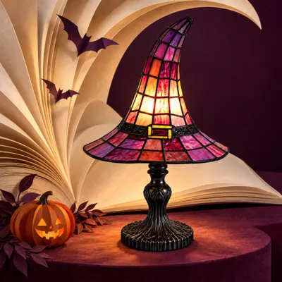 Produktbild von Gothic-Dekolampe in Hexenhutform, Halloween-Tischlampe, Nachtlicht aus Kunstharz mit USB-Stromversorgung, Vintage-Stil für Schlafzimmer und Wohnzimmer