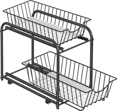 Produktbild von Küchen-Organizer, Küchenregal, Ordnungssystem, 2 Ebenen, stapelbar, erweiterbar, mit Metallkörben, für Küche, Badezimmer, tintenschwarz