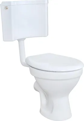 Produktbild von Belvit Stand WC Set Weiß mit waagerechtem Abgang, Softclose WC Sitz und Eck Aufputzspülkasten für Wandanschluss