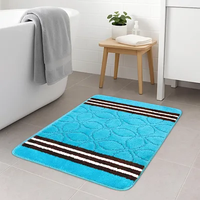 Produktbild von Badteppich Blau-Braun-Weiß - rutschfeste Badematte für Badezimmer 50x80 cm - Weich, Waschbar & Komfortabel - Badvorleger - Ideal für Fußbodenheizung