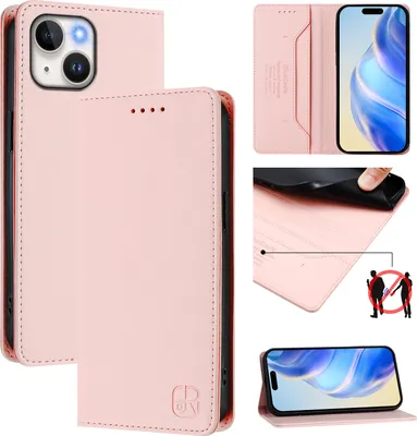 Produktbild von Lederhülle für iPhone 13 Mini Hülle Flip Brieftasche Kartenfächern Ständer Schutzhülle Pink