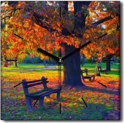 Produktbild von Coloray Uhr auf Leinwand 30x30 cm Wand Uhr Dekoration Wohnzimmer Segeltuch schwarze Hände -Herbstparklandschaft.