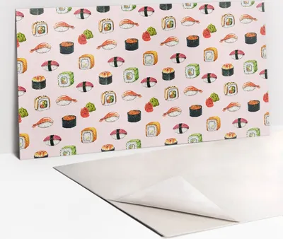 Produktbild von Dekorative PVC Wandpaneele - Küchenpaneele Rückwand hart Innenwand - 100 x 50 - Zeichnen von Sushi