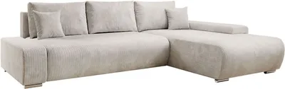 Produktbild von Juskys Sofa Iseo Rechts - L Form, Schlaffunktion, Stoff, modern & bequem - Couch Beige