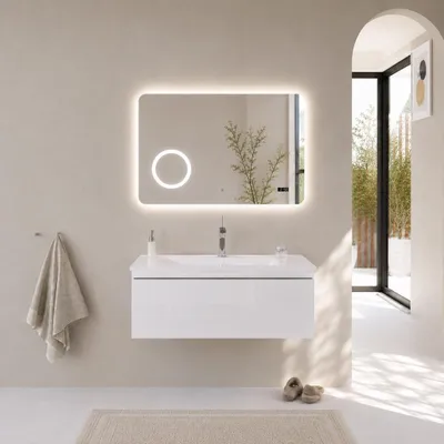 Immagine prodotto di Mobile bagno sospeso bianco lucido 80 cm con lavabo in Vetroceramica | Seattle