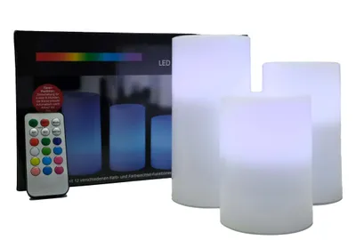 Produktbild von LED Kerze Echtwachs Set 15/12,5/10 cm Kerzen Farbwechsel mit Fernbedienung