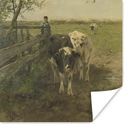Produktbild von MuchoWow® Poster Der Milchwagen - Gemälde von Anton Mauve 100x100 cm - Babyzimmer