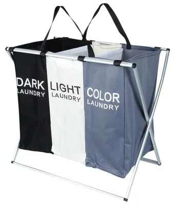 Image de Panier à linge avec trois compartiments - Pliable - 105 litres - Métal