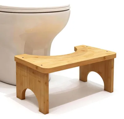Zdjęcie produktu dla Omgoods - Bambusowy taboret do kąpieli dla dorosłych - Ergonomiczne podparcie dla deski sedesowej (kolor drewna)