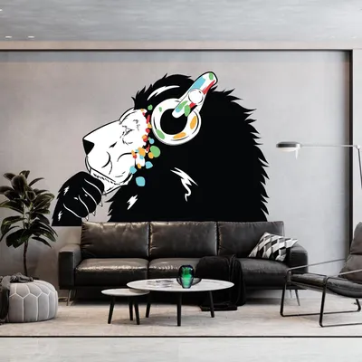 Löwe mit Kopfhörern – Decords Wandtattoo, Produktansicht 1