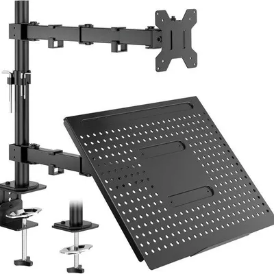 Produktbild von Famanu Monitorarm mit Laptoplade und höhenverstellbarer Bürostütze - für 13–32 Zoll Bildschirme