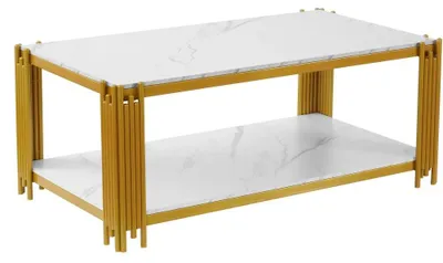 Image de Table basse, forme rectangulaire, style minimaliste, 114 x 63,5 x 46,3 cm, doré et blanc