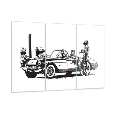Produktbild von Bilder auf glas - Bar Auto Straße - 165x110cm - Glasbilder - Wandbilder - Kunstdruck - zum Aufhängen bereit - Wanddekoration aus Glas - Glas Bilder - Wandbild auf Glas - 3 Teile - GCE165x110-3680