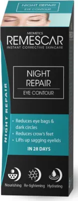 A product box for Remescar Night Repair Eye Contour cream.