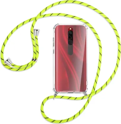 Produktbild von Handykette Backcover-Schutzhülle mit Band (Metall silberfarben) für Xiaomi Redmi 8 - neongelb