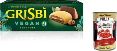 Produktbild von 6x Grisbi Vegan Frolle Ripiene di Crema Gianduia, Biscuits cookies Kekse Shortbread Vegan Gianduia Creme 135G + Italian Gourmet polpa 400g