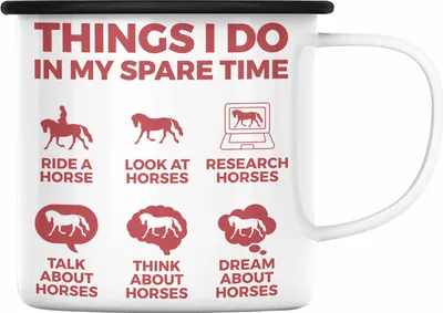 Produktbild von Trendation - Pferde Emaille Tasse Lustig Reiterin Geschenk Pferde Geschenke Mädchen Pferdeliebhaber (Schwarz)