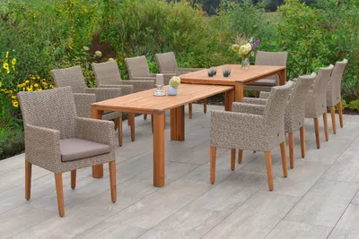 Produktbild von Merxx Gartenmöbelset "Ranzano" 11tlg. - Aluminiumgestell mit Kunststoffgeflecht schilf/natur und Akazie, inkl. Kissen - 50606-211