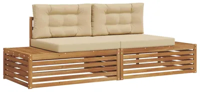 Image de Ensemble de canapés d'extérieur vidaXL, couleur naturelle et beige, 203,5 x 83 x 73 cm