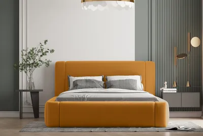 Produktbild von Polsterbett OLAF 140 x 200  mit Matratze, Bettkasten und Lattenrost. Farbe: Gelb