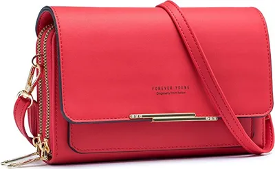 Produktbild von ASKSA Damen Kleine Handy Umhängetasche aus Kunstleder mit Kartenfächer Verstellbar Abnehmbar Schultergurt, Rot
