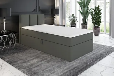 Produktbild von Boxspringbett, Jugendbett NASI 90x200 (Links) mit Bettkästen, Bonell-Matratze und Topper. Farbe: Dunkelgrau.