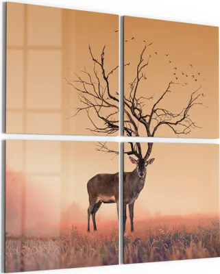 Produktbild von DEQORI Glasbild Echtglas 4x50x50 cm 'Zauberwaldhirsch' Wandbilder XXL groß