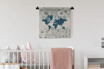 Produktbild von MuchoWow® Wandteppich Wandbehang Weltkarte - Blume - Blau 60x60 cm Tapisserie Dekoration Wandtuch - Dekorationen - Wand Decke