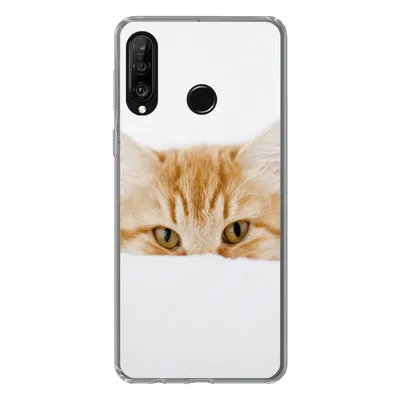Produktbild von MuchoWow® Handyhülle Schutzhülle Hülle für Huawei P30 Lite Katze - Rot - Weiß - Mädchen - Jungen - Kind Silikon Softcase Handy Hülle - Handyhülle
