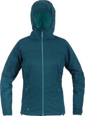Dunkelblaue Insulationsjacke für Damen mit Kapuze von DirectAlpine; geeignet für Outdoor-Aktivitäten.