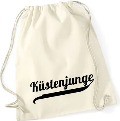 Produktbild von Huuraa Turnbeutel Küstenjunge Schriftzug 12 Liter Natural Baumwolle Rucksack Geschenkidee