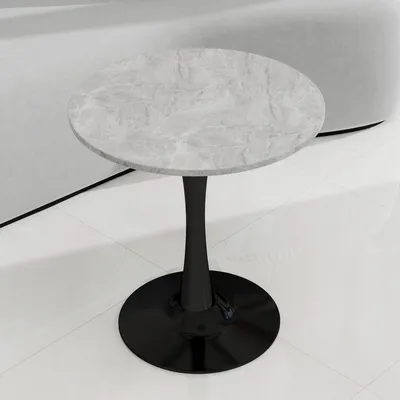 Image de Table de salle à manger ronde, Ø 70 cm, pour 2 à 4 personnes - Table de cuisine aspect marbre blanc/noir - Table de bistrot robuste au design moderne pour la salle à manger et la cuisine