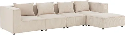 Produktbild von Juskys modulares Sofa Domas XL - Couch Wohnzimmer - 4 Sitzer - Ottomane, Lehnen & Kissen - Cord Beige