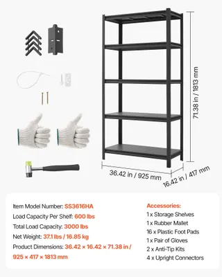 Zdjęcie produktu dla Regały magazynowe, półki regulowane, solidna konstrukcja, wymiary 16x36x72 cali, 5 kół