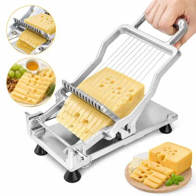 Produktbild von Käseschneider mit 2 Schnittstärken 10/20mm, Edelstahl Draht 316, Aluminium Gehäuse, Käsehobel für Käse, Butter & Wurst, präzise Scheiben