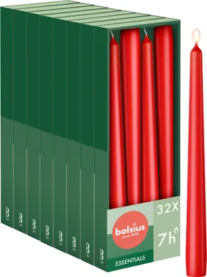 Produktbild von Bolsius 32er Set glatte Spitzkerzen,  24.5cm, rot