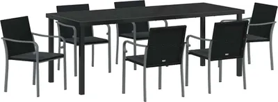 Image de vidaXL Ensemble de jardin 7 pcs noir et gris rotin PE