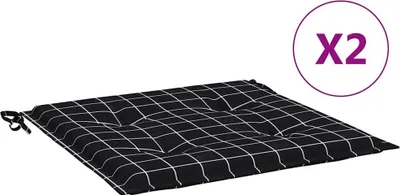 Produktbild von vidaXL Gartenstuhl-Kissen 2 Stk. Schwarz Karomuster 40x40x4 cm Stoff