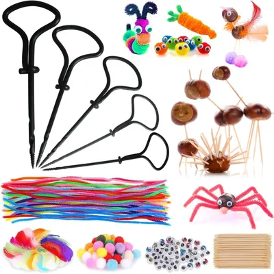 Immagine prodotto di Set per bambini "Kastanienbohrer" da 295 pezzi, kit per attività creative a tema autunnale, con 5 trapani di diverse dimensioni (1,5-5 mm) e accessori