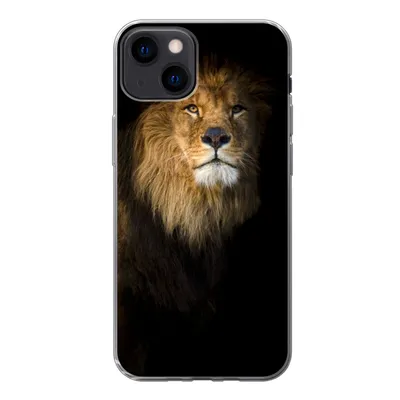 Produktbild von MuchoWow® Handyhülle Schutzhülle Hülle für iPhone 13 Löwe - Licht - Schwarz - Porträt Silikon Softcase Handy Hülle - Karteninhaber
