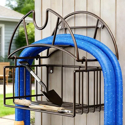 Productafbeelding van Tuinslanghouder wandhouder 20x14x14 cm, zwart, koolstofstaal, voor tuin