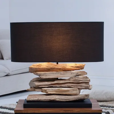 Produktbild von cagü: Unikat Tischlampe TIMOR Schwarz aus Treibholz handgefertigt 55cm Breite x 50cm Höhe