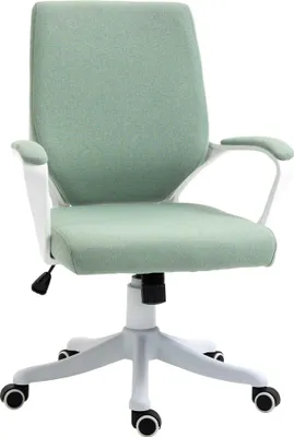 Zdjęcie produktu dla Krzesło biurowe Vinsetto, ergonomiczne krzesło biurowe z podłokietnikami, regulowane na wysokość, obrotowe, z funkcją bujania, imitacja lnu, wyściełane krzesło komputerowe, zielono-białe