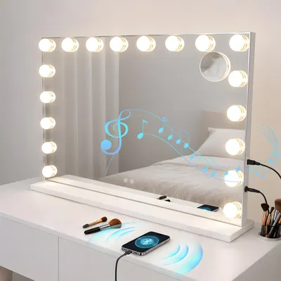 Obrázok produktu pre ZMH kozmetické zrkadlo LED 60X80CM Bluetooth 3 režimy dotykovéo veľké zrkadlo k toaletnému stolu svetlo hudba vanitné zrkadlo svetlené stmievateľné