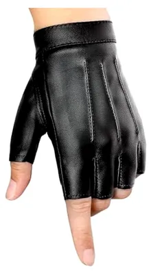 Produktbild von Fingerlose Lederhandschuhe, Rutschfeste Kunstleder Halbfingerhandschuhe, Schwarze Punkhandschuhe für Herren und Damen zum Fahren und Motorradfahren