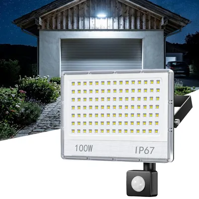Image de Spot extérieur LED avec détecteur de mouvement, 100 W, 10 000 lumens, étanche IP67