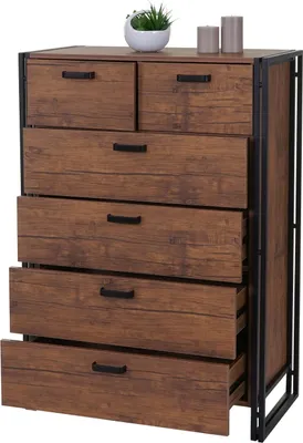 Immagine prodotto di Credenza HWC-A27, cassettiera, armadio, 6 cassetti 115x80x40cm Struttura 3D, aspetto rovere selvatico