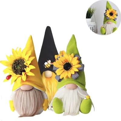 Produktbild von Frühling Sonnenblume Biene Gnom Wichtel Figuren Sommer für Bienenfest Gesichtslose Puppe Sonnenblume Deko Gelb Festliche Geschenke Mollig Plüschpuppen Geschenke für Kinder
