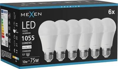 Produktbild von Mexen Nova 6x LED-Glühbirne E27, A60, 10W, Neutral - 4000K, 1055 lm - L100-E27-1040-01x06