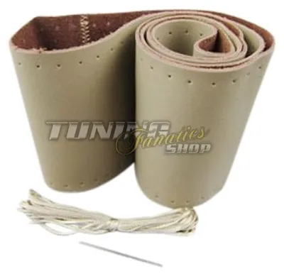 Zdjęcie produktu dla Pokrowiec PREMIUM skóra naturalna kierownica skórzana 37-39cm sznurówki w komplecie NEEDLE ++ BEIGE !!!